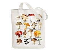 ANATTASOUL Borsa tote in tela carina riutilizzabile in cotone da donna, resistente e pieghevole, borsa a tracolla con tasche con cerniera per shopping, vacanze, lavoro, palestra, Guida ai funghi