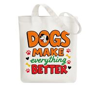 ANATTASOUL Borsa tote in tela riutilizzabile in cotone da donna, borsa a tracolla in tessuto resistente e pieghevole, con tasche con cerniera per shopping, vacanze, lavoro, palestra, Cane e