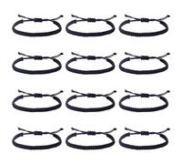 ANATTASOUL Confezione da 12 braccialetti dell'amicizia intrecciati per uomini e donne intrecciati fatti a mano in corda regolabile braccialetti per matrimonio set di braccialetti in nylon nero