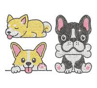 ANATTASOUL Corgi e Bulldogge Strass Ferro su Hotfix, Decalcomania A Trasferimento di Calore Decalcomanie con Strass Bling Patch per Abbigliamento per T-Shirt Abbigliamento Pantaloni Borse 1