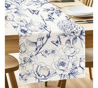 ANATTASOUL Runner Tavola Moderno, Schizzo di Fiori E Uccelli Estate Runner Colorato, Primaverile Cucina Tavolo Decorazione, Lavabile in Lavatrice, 33 x 183 cm