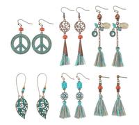ANATTASOUL Set di 6 paia di orecchini a forma di nappa vintage bohémien per donna, orecchini a gancio, orecchini a goccia, con motivo a doppia trama, stile retrò indiano, Lega di acciaio