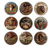 ANATTASOUL Sottobicchieri di vetro Pittura, Benvenuto Cowboy sotto bicchieri Pittura Sottobicchieri Sottobicchieri in Legno Colori Estate Sottobicchiere Rotondo per Casa, Bar, Ufficio