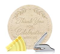 ANATTASOUL Timbro per Libri Personalizzato Embosser Libri Di Grazie per aver festeggiato con noi, Timbro Biblioteca Resistente con Manico per Libro, Buste, Inviti (Include 100 Adesivi Oro)