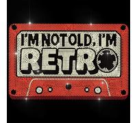 ANATTASOUL Toppe termoadesive con strass termoadesive con scritta in inglese "I'm not old I'm Retro Glitter Diamante Hotfix per vestiti, 29,5 x 20,8 cm, grandi applique con paillettes termoadesive per