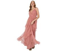 Anaya with Love Ladies Maxi Cami Dress Womens Strappy Tiered Ruffle Frilly Faux V Neckline Long for Bridesmaids Wedding Guest Prom Vestito, Pink, 46 Donna
