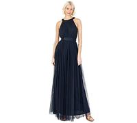Anaya with Love Ladies Maxi Dress for Women Halter Neck Long Sleeveless with Belt A Line Evening Gown Ball Prom Wedding Guest Bridesmaid Vestito, Navy Blue, 44 Donna