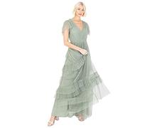 Anaya with Love Ladies Maxi Dress for Women Short Sleeve Evening Ball Gown Tiered V Neck Bow Tie Bridesmaid Wedding Guest Prom Long Vestito, Frosted Green, 54 Donna