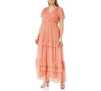 Anaya with Love Ladies Maxi Dress for Women Short Sleeve Evening Ball Gown Tiered V Neck Bow Tie Bridesmaid Wedding Guest Prom Long Vestito, Coral Pink, 56 Donna