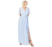 Anaya with Love Ladies Maxi Dress Women V Neckline Short Sleeve Frilly Long Empire Waist for Wedding Guest Bridesmaid Maid of Honour Vestito, Light Blue, 42 Donna