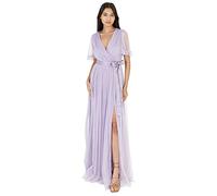 Anaya with Love Ladies Maxi Dress Women V Neckline Short Sleeve Frilly Long Empire Waist for Wedding Guest Bridesmaid Maid of Honour Vestito, Dusty Lilac, 44 Donna