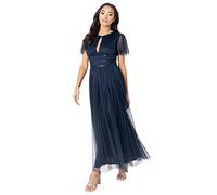 Anaya with Love Ladies Midaxi Dress Women High Waist Keyhole Short Flutter Sleeve Crew Neckline for Wedding Guest Bridesmaids Prom Vestito, Navy Blue, 46 Donna
