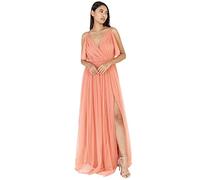 Anaya with Love Ladies Women Dress Maxi Short Sleeve Cami V Neckline Long Length Empire Waist Bridesmaid Wedding Guest Prom Vestito, Coral Pink, 42 Donna