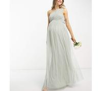 Anaya With Love Maternity - Vestito lungo da damigella monospalla in tulle verde salvia 40