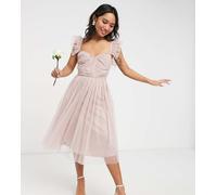 Anaya With Love Petite - Vestito da damigella midi maniche con volant in tulle rosa 34