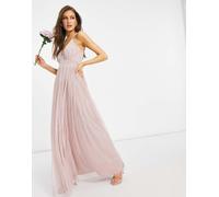 Anaya With Love - Vestito da damigella lungo con scollo profondo sul davanti in tulle rosa 44