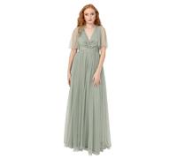Anaya with Love Women's Maxi Dress Ladies Short Flutter Sleeve V-Neck Twist Front Empire A-Line Tulle Bridesmaid Wedding Guest Prom Vestito, Verde Gelido, 54 Donna