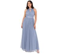 Anaya with Love Women's Maxi Dress Ladies Sleeveless Halterneck Keyhole Sash Tie Belt Tulle A-Line Bridesmaid Wedding Guest Prom Evening, Slate Blue, 50