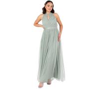 Anaya with Love Women's Maxi Dress Ladies Sleeveless Halterneck Keyhole Sash Tie Belt Tulle A-Line Bridesmaid Wedding Guest Prom Evening, Frosty Green, 56
