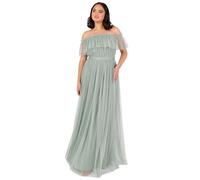 Anaya with Love Women's Maxi Dress Ladies Sleeveless off Shoulder Bardot Neckline Tulle Sash Tie Belt A-Line Bridesmaid Wedding Guest, Green, 58