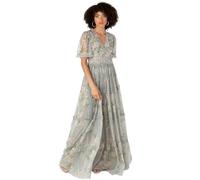Anaya with Love Women's Maxi Dress Ladies V-Neck Short Angel Sleeves Tiered Ruffle for Bridesmaid Wedding Guest Occasion Prom Ball Gown Vestito, Floral Sage Green, 40 da Donna