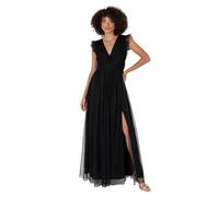Anaya with Love Women's Maxi Dress Ladies V-Neck Short Sleeve Split Tulle A-Line for Wedding Guest Bridesmaid Evening Occasion Ball Gown Vestito, Nero, 52 Donna