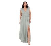 Anaya with Love Women's Maxi Dress Ladies V-Neck Short Sleeve Split Tulle A-Line for Wedding Guest Bridesmaid Evening Occasion Ball Gown, Verde Ghiaccio 56