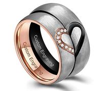 ANAZOZ 2PCS Set Anello di Fidanzamento per Coppia Acciaio Inossidabile Cuore Anelli Coppia Incisione