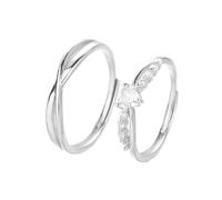 ANAZOZ Anelli Argento Sterling 925 Coppia Personalizzati con Nome, Cuore con Zirconia Cubica, Anelli Fidanzamento Regolabili Argento