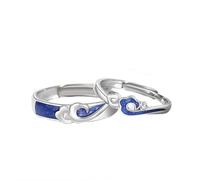 ANAZOZ Anelli Argento Sterling 925 Donna Uomo Personalizzati con Nome, Geometrico con Zirconia Cubica, Anelli Coppia Fidanzamento Regolabili Blu Argento