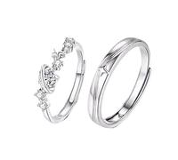 ANAZOZ Anelli Coppia Argento Sterling 925 Incisione Interna, Pianeta con Zirconia Cubica, Anelli Regolabili in Argento