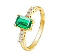 ANAZOZ Anelli da Donna Eternity Rettangolo con 0,6 ct Smeraldo Sintetico e Moissanite, Anello Oro 18Kt 750 per Donna, Verde Oro, Misura 21(61mm)