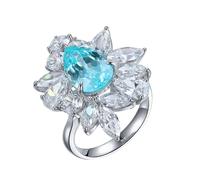 ANAZOZ Anelli da Donna Fidanzamento Fiore e Goccia D'Acqua con Tormalina Paraiba Creata da 5,33ct e Moissanite, Anello Donna Oro Bianco 14 K 585, Argento Blu Lago, Misura 16(56mm)