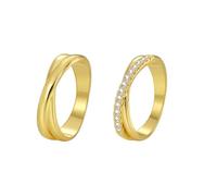 ANAZOZ Anelli da Donna Fidanzamento Matrimonio 2PCS Set Rotondo con Moissanite, Anello Donna Oro Giallo 9 Carati 375, Oro, Misura 17(57mm)