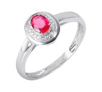 ANAZOZ Anelli di Donna Fede 4 Griffe Ovale con Rubino Sintetico da 0,3ct e Moissanite, Anello in Oro Bianco 14K per Donna, Rosso Argento, Taglia 17(57mm)