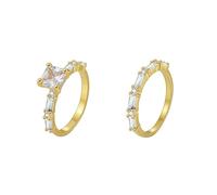 ANAZOZ Anelli di Donna per Anniversario 2PCS Set Quadrato con Moissanite, Anelli di Oro Giallo 18 K per Donna, Oro, Taglia 14(54mm)