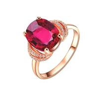 ANAZOZ Anelli Donna Fidanzamento Fedine 4 Griffe Ovale con Rubino Sintetico da 3,65ct e Moissanite, Anello Donna di Fidanzamento Oro Rosa 9K, Oro Rosa, Taglia 17(57mm)