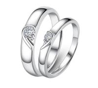 ANAZOZ Anelli Fidanzamento Coppia Argento 925 con Incisione, Puzzle Cuore con Zirconia Cubica, Anello Donna Fidanzamento Regolabile Argento