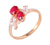 ANAZOZ Anelli Matrimonio Donna Fiori e Ovale con Rubino Sintetico da 0,95ct e Moissanite, Anello Oro Rosa 18 Kt 750 per Donna, Oro Rosa, Taglia 9(49mm)