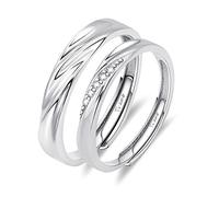 ANAZOZ Anello con Incisione (Ti Amo), Fedine Fidanzamento Coppia, Argento 925 Uomo, Rotondo Liscio Zirconi Bianco Regolabile