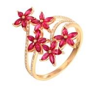 ANAZOZ Anello da Donna Fidanzamento Fiori con Rubino Sintetico da 1,05ct e Moissanite, Anelli Donna Fedi Nuziali 585 Oro Giallo, Rosso Oro, Taglia 9(49mm)