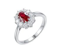 ANAZOZ Anello da Donna per Promessa di Matrimonio Fiore e Ovale con 1 ct Rubino Sintetico e Moissanite, Anelli Donna in Oro Bianco 14 Carati, Rosso Argento, Misura 11(51mm)