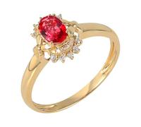 ANAZOZ Anello da Donna per Promessa di Matrimonio Fiore e Ovale con Rubino Sintetico da 0,5ct e Moissanite, Anelli Oro Donna 750, Rosso Oro, Misura 23(63mm)