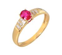 ANAZOZ Anello da Donna Promessa Matrimonio Ovale con Rubino da 0,35ct e Zaffiro, Anello Oro Giallo Donna 9 K 375, Rosso Oro, Misura 26(66mm)