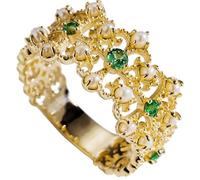 ANAZOZ Anello da Fidanzamento Donna Fiore Cavo con Tsavorite e Perlas, Anelli D'Oro Giallo Donna 18 Kt, Verde Oro, Taglia 8(48mm)