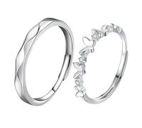 ANAZOZ Anello di Fidanzamento,Anelli Coppia Argento 925,Farfalla con Zirconi Bianco Anelli Lui e Lei Coppia Regolabili,Anello Argento con Incisione Personalizzabile(Incisione Personalizzata-C)