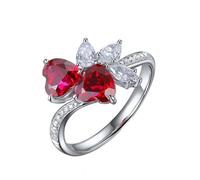 ANAZOZ Anello Donna di Fidanzamento Cuore con Rubino Sintetico da 2,36ct e Moissanite, Anello Donna 14 Kt Oro Bianco, Rosso Argento, Misura 7(47mm)
