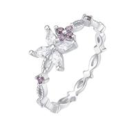 ANAZOZ Anello Donna Eternity Fiore con Pietra Preziosa Creata e Moissanite, Anello di Oro Bianco Donna 18Kt, Argento, Misura 25(65mm)