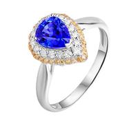 ANAZOZ Anello Donna Fedina 3 Griffe Goccia D'Acqua con Zaffiro Sintetico da 1,42ct e Moissanite, Anello Oro Bianco 585 per Donna, Blu Argento, Misura 9(49mm)