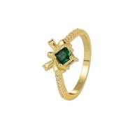 ANAZOZ Anello Donna Fidanzamento Fedina Nodo ad Arco con Smeraldo Sintetico e Moissanite, Anello Oro Giallo 9K per Donna, Oro, Taglia 16(56mm)